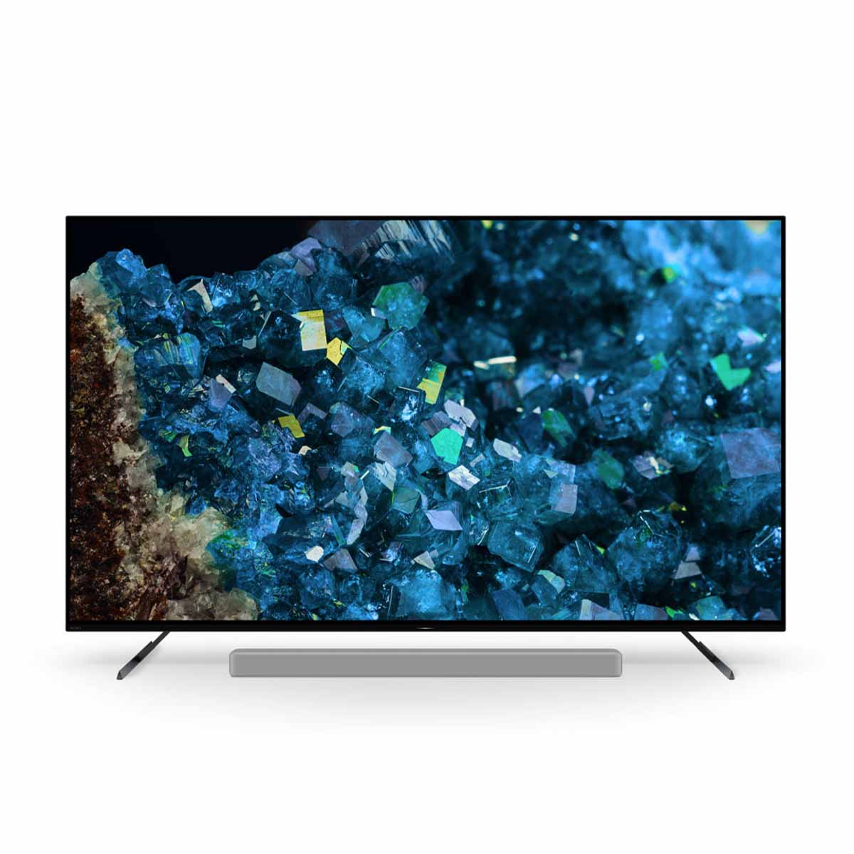 Sony BRAVIA XR A80L OLED 4K HDR Google TV (2023) front view with soundbar